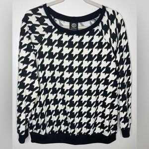 Bobeau Lightweight Houndstooth Sweatshirt Black & White L